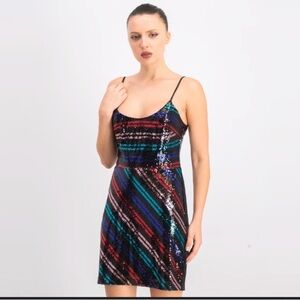 NWT Parker Devlin Black Multicolored Sequin Mini Dress sz 8